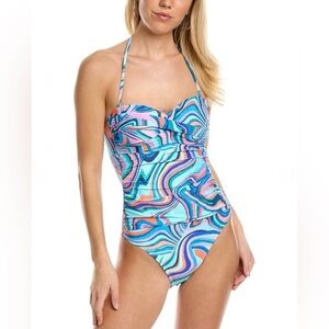NWOT La Blanca Cove Twist Marbled Print One Piece Swimsuit Size 8